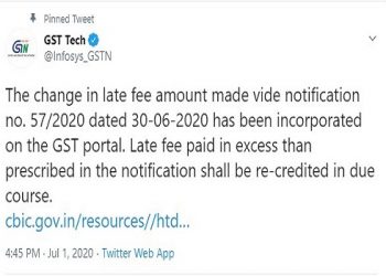 Refund of excess Late fees paid between 25.06.2020 to 30.06.2020 for GSTR 3B, as due date extended by Notification 57/2020
