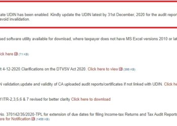 One time relaxation by CBDT to validate all previous UDIN on e filing website till 31.12.2020