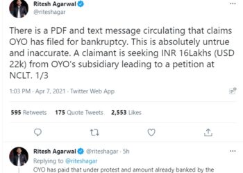 OYO Hotel filing bankruptcy?