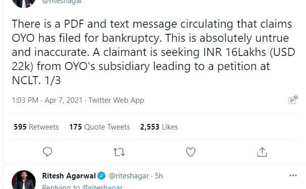 OYO Hotel filing bankruptcy?