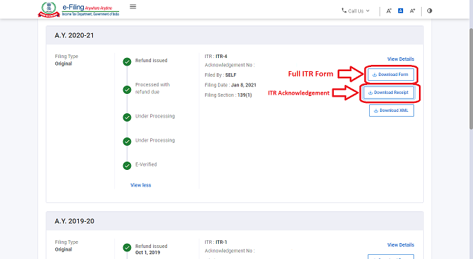 Download ITR V and ITR form on new efiling website