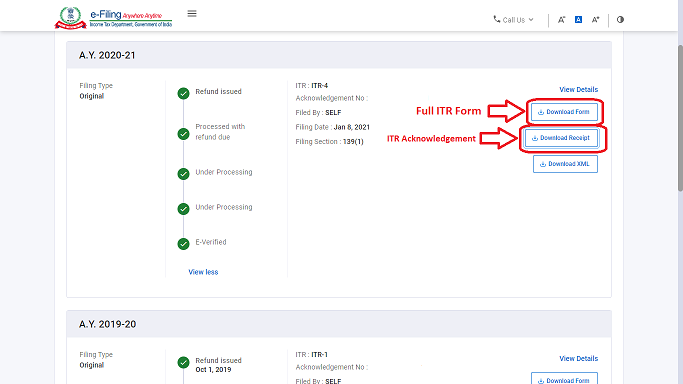 Download ITR V and ITR form on new efiling website