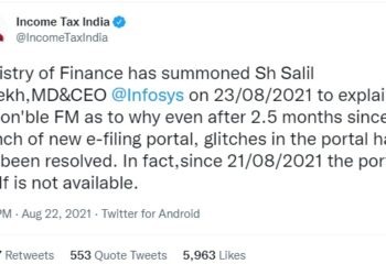 Ministry of Finance has summoned Sh Salil Parekh, MD & CEO of Infosys regarding glitches in new e-filing website