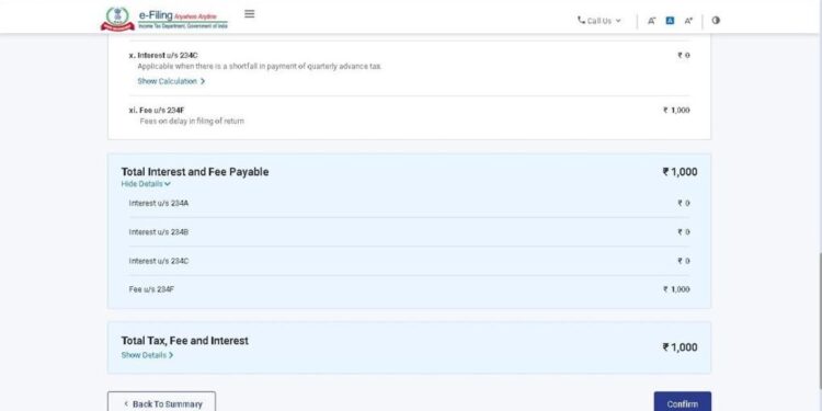 E-filing portal charging late fees on return filed after 31.07.2021 for FY 2020-21 | Late fees u/s 234F