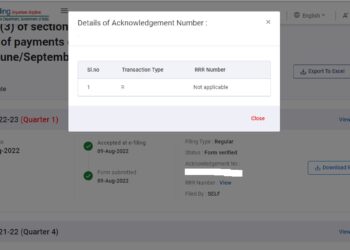 RRR number or Token number of TDS return filed not available if TDS return filed on e-filing portal